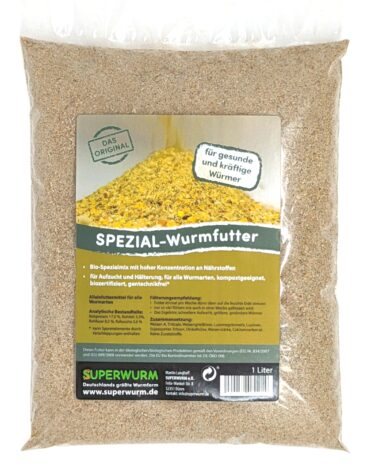 Hochwertiges Fertigfutter für Angelwürmer auf Getreidebasis.